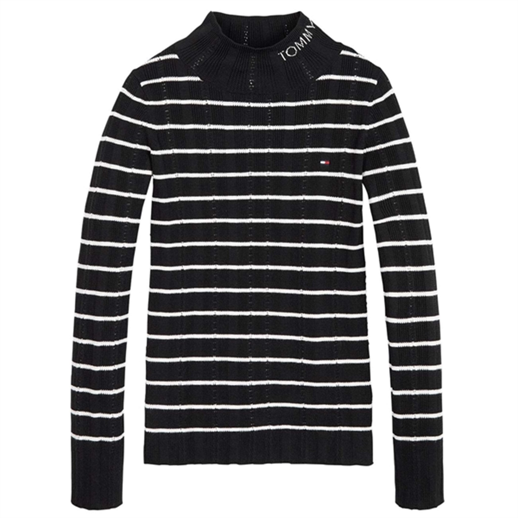 Tommy Hilfiger Rib Turtle Pointelle Sweater Black/Ivory Petal Stripe