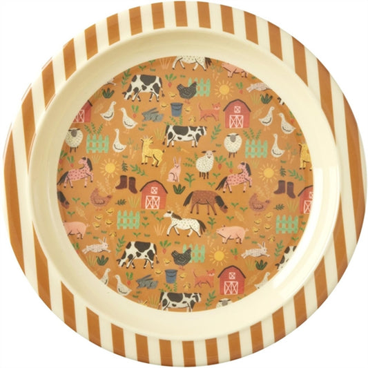 RICE Brown Farm Totable Melamine Childrens Plate