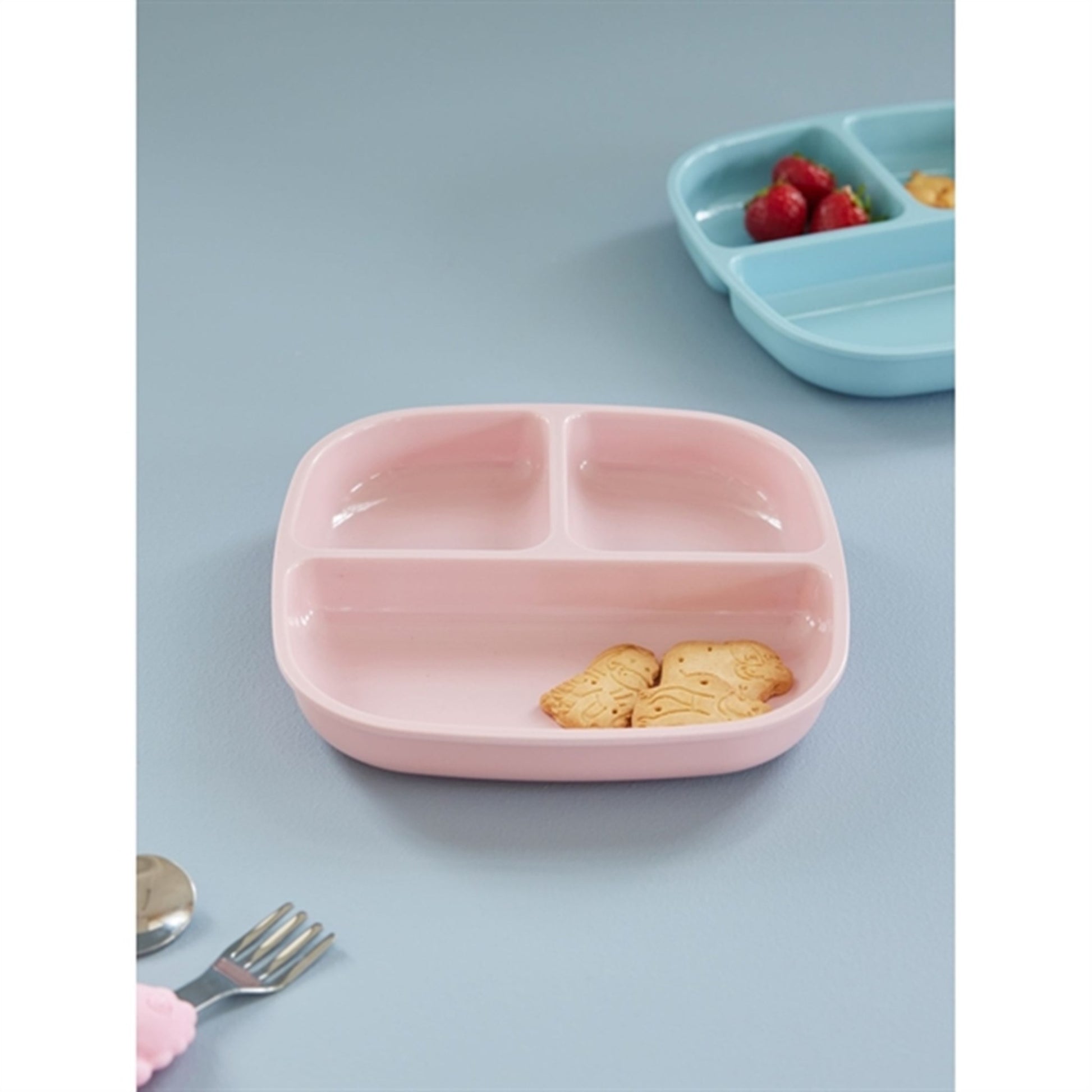 RICE Soft Pink Melamine Childrens Plate with 3 Rooms