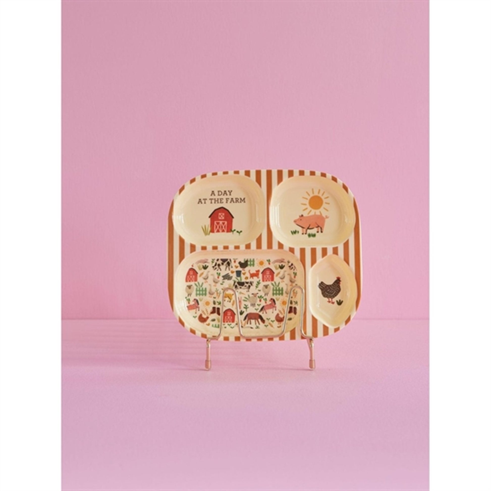 RICE Brown Farm Totable Melamine Childrens Plate with 4 Rooms 2