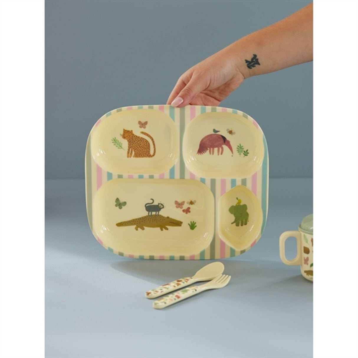 RICE Sweet Jungle Print Melamine Childrens Plate with 4 Rooms