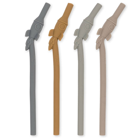 Konges Sløjd Straw Silicone Rocket 4-pack Quarry Blue Mix