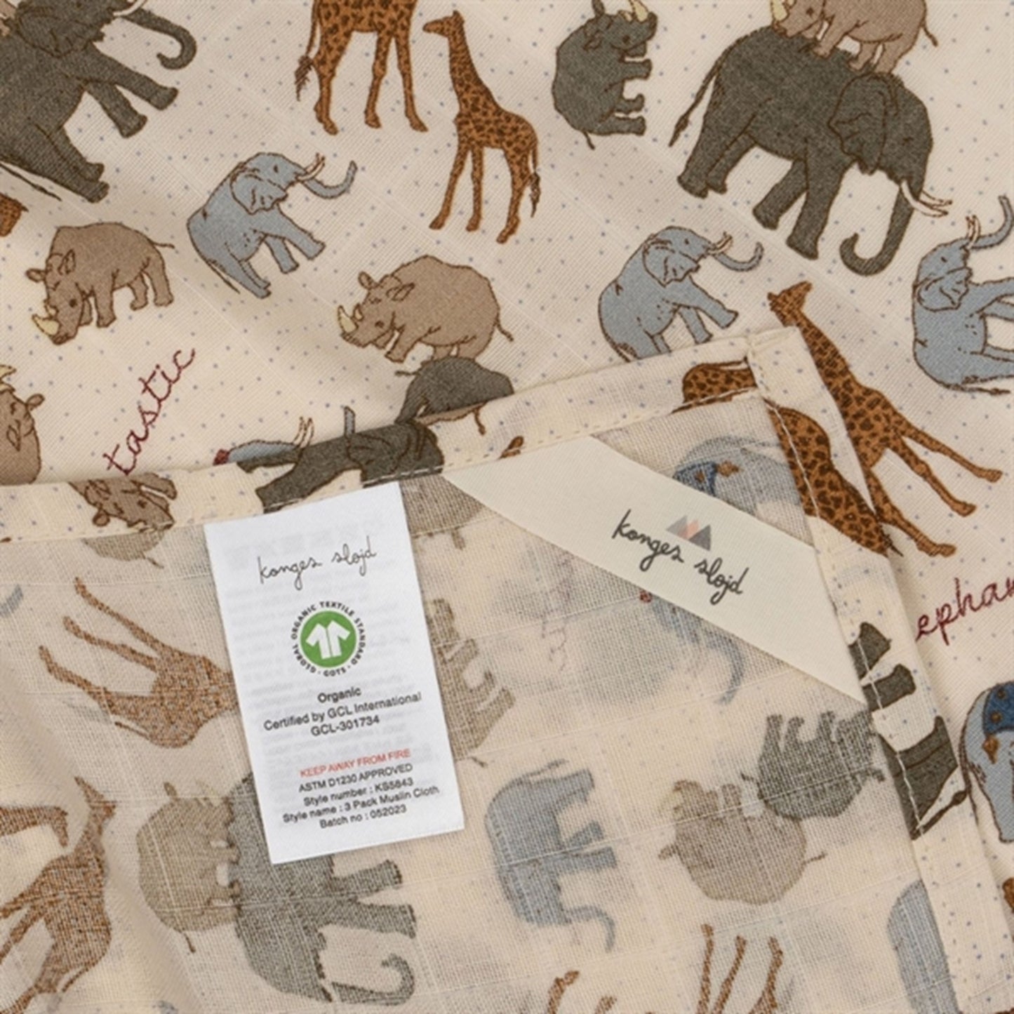 Konges Sløjd Elephantastic 3-Pack Muslin Cloth