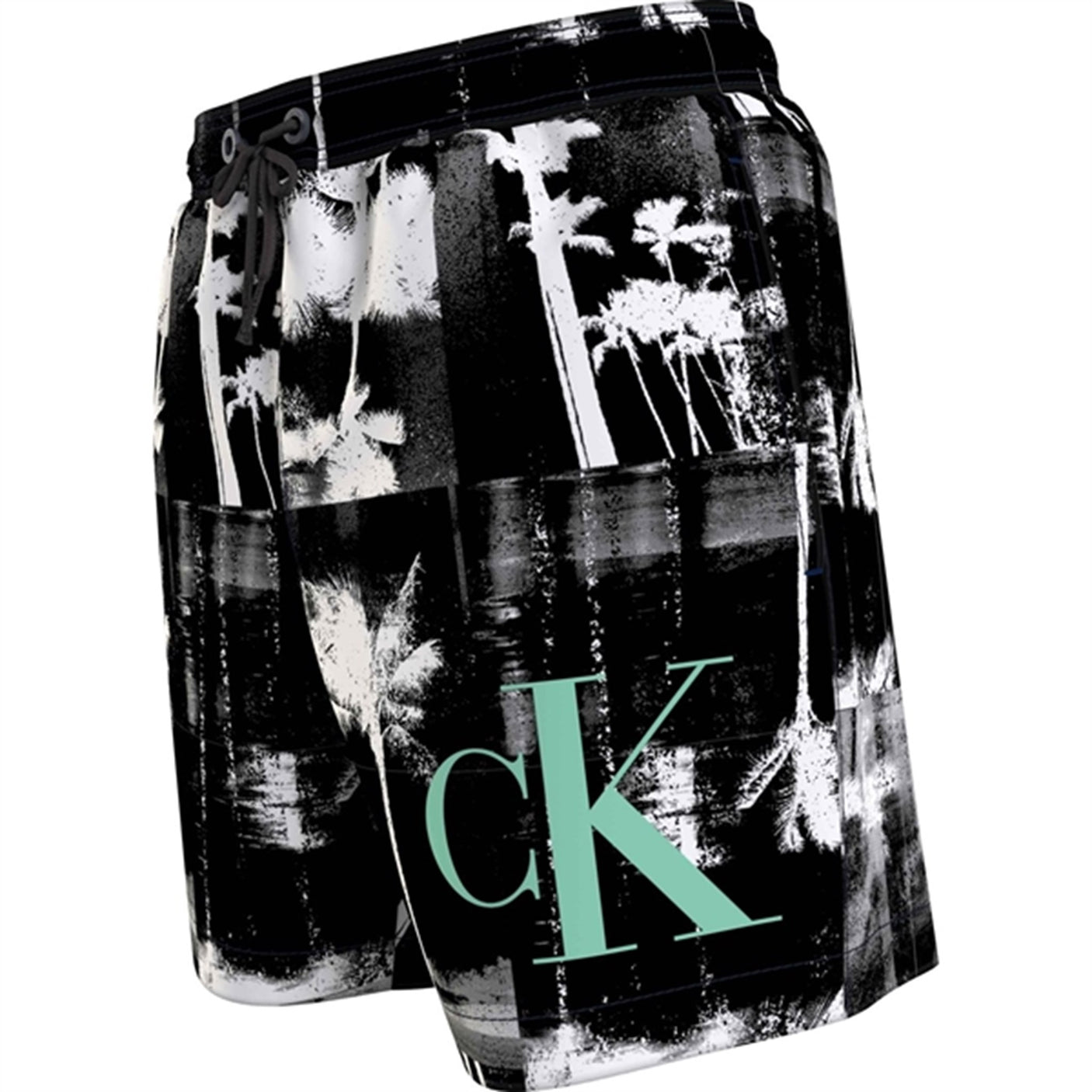 Calvin Klein Medium Drawstring Swim Shorts Ck Palm Black Aop