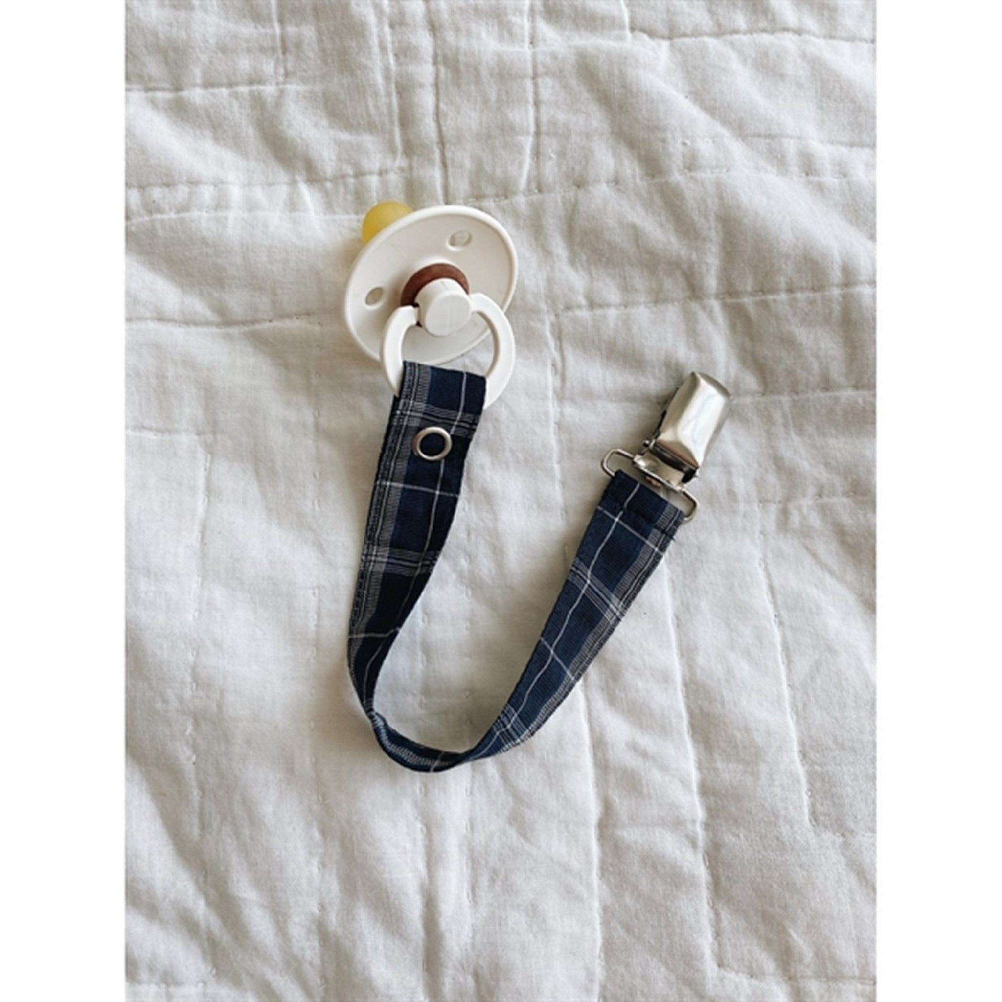 lalaby Blue Check Pacifier Clip