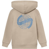 Les Deux Kids Light Desert Sand/Washed Denim Blue Globe Zipper Hoodie