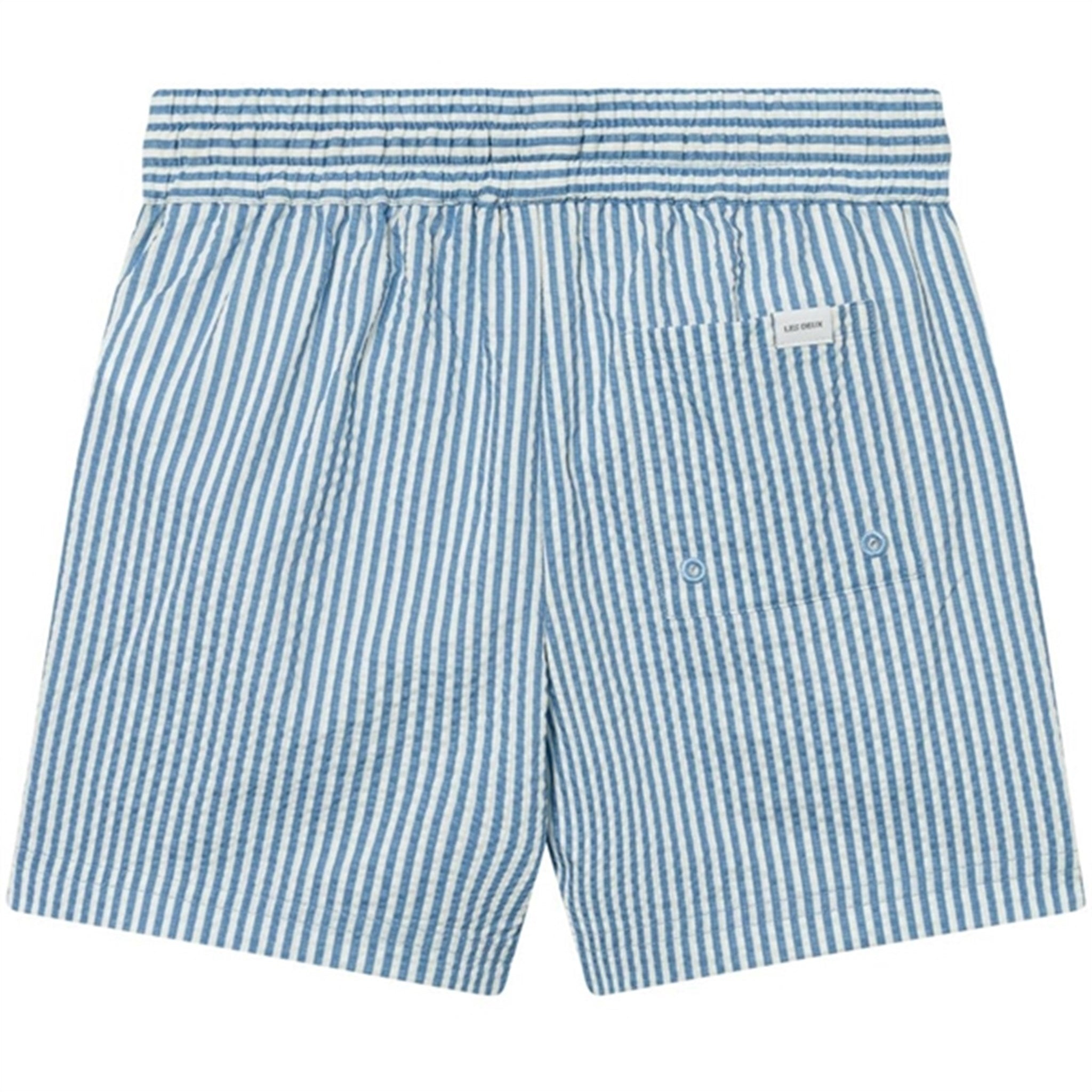 Les Deux Kids Washed Denim Blue/Light Ivory Stan Stripe Seersucker Swim Shorts 4