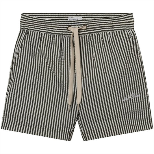 Les Deux Kids Olive Night/Ivory Stan Stripe Seersucker Swim Shorts