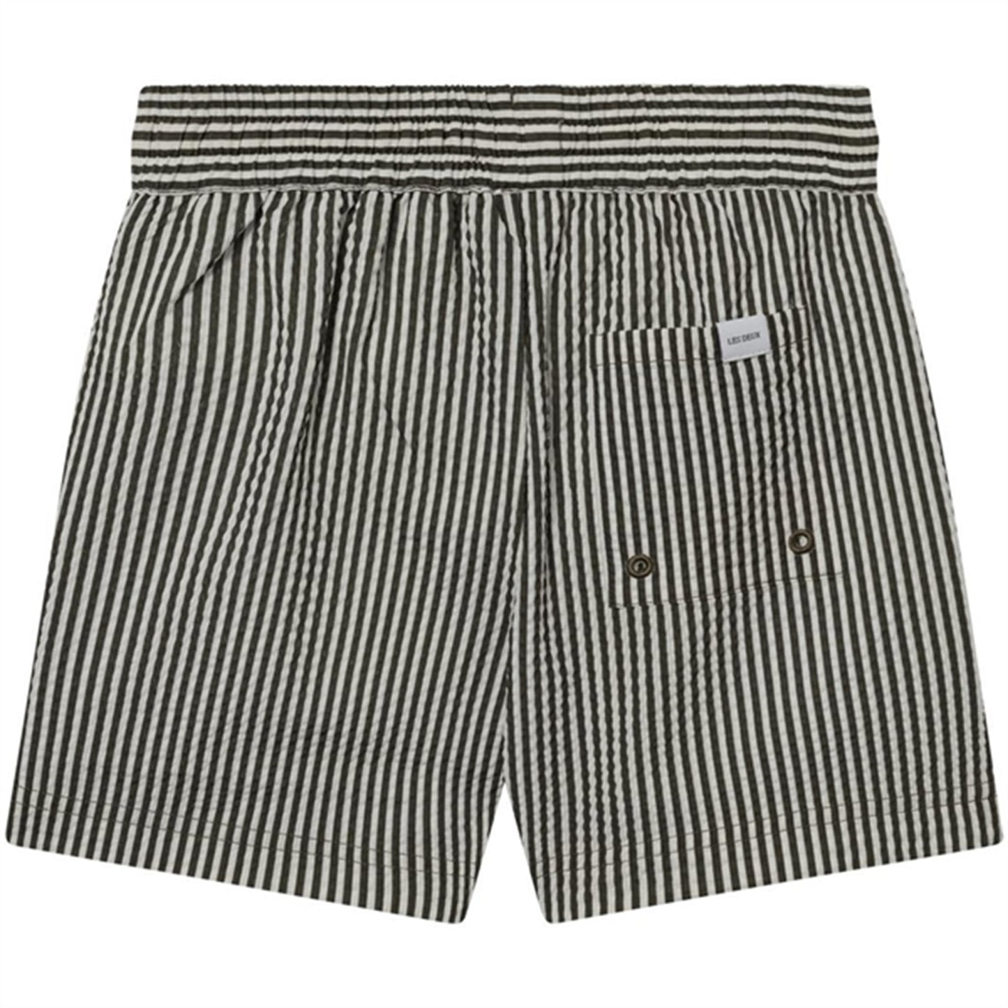 Les Deux Kids Olive Night/Ivory Stan Stripe Seersucker Swim Shorts