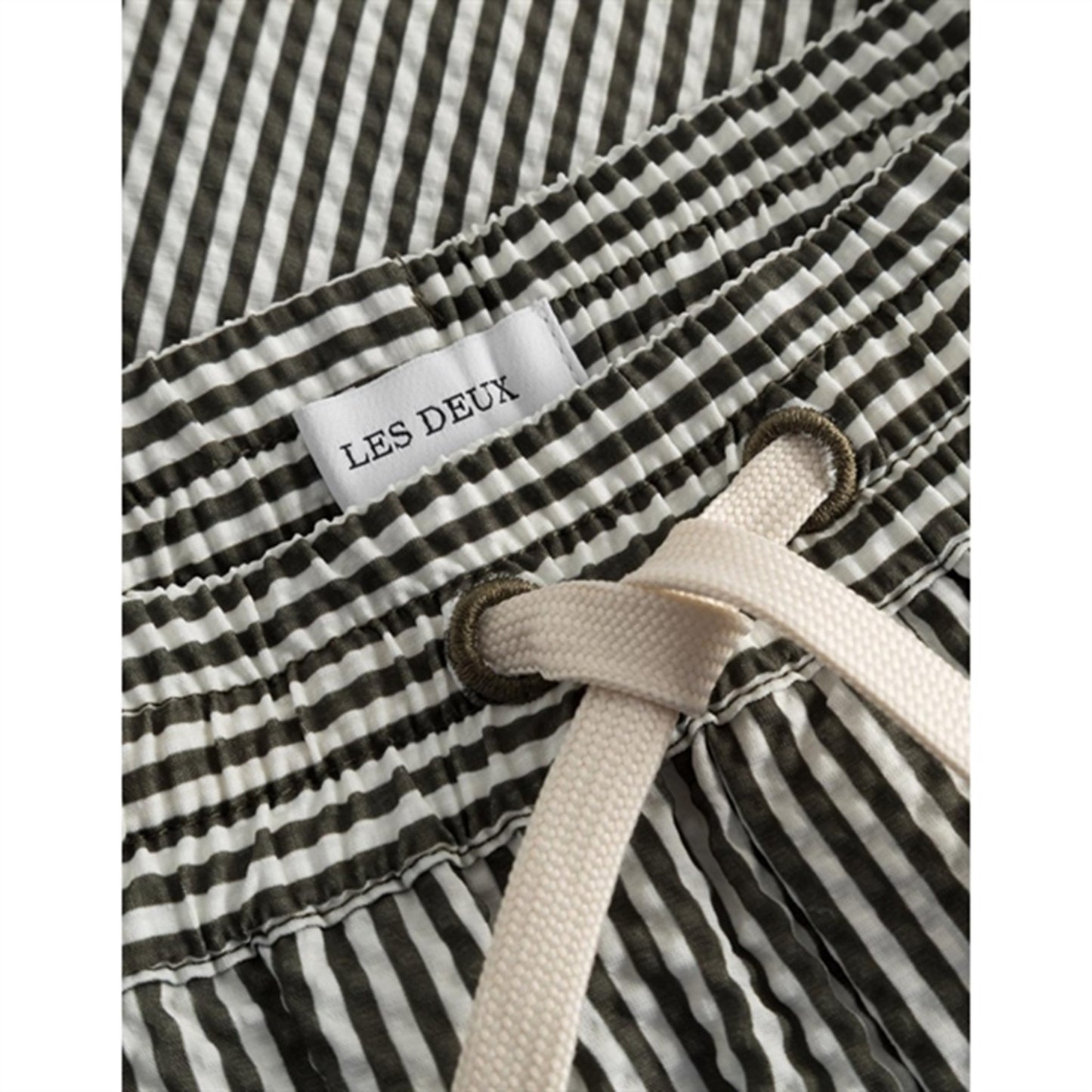 Les Deux Kids Olive Night/Ivory Stan Stripe Seersucker Swim Shorts