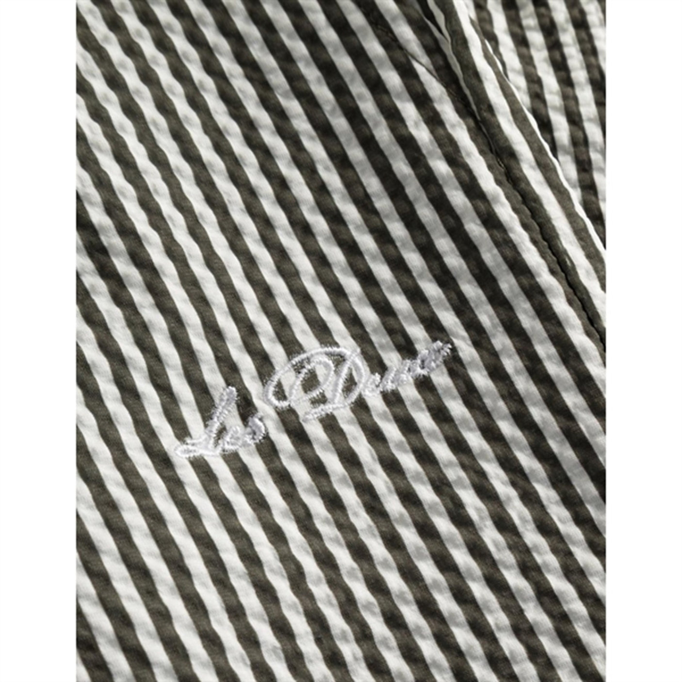 Les Deux Kids Olive Night/Ivory Stan Stripe Seersucker Swim Shorts