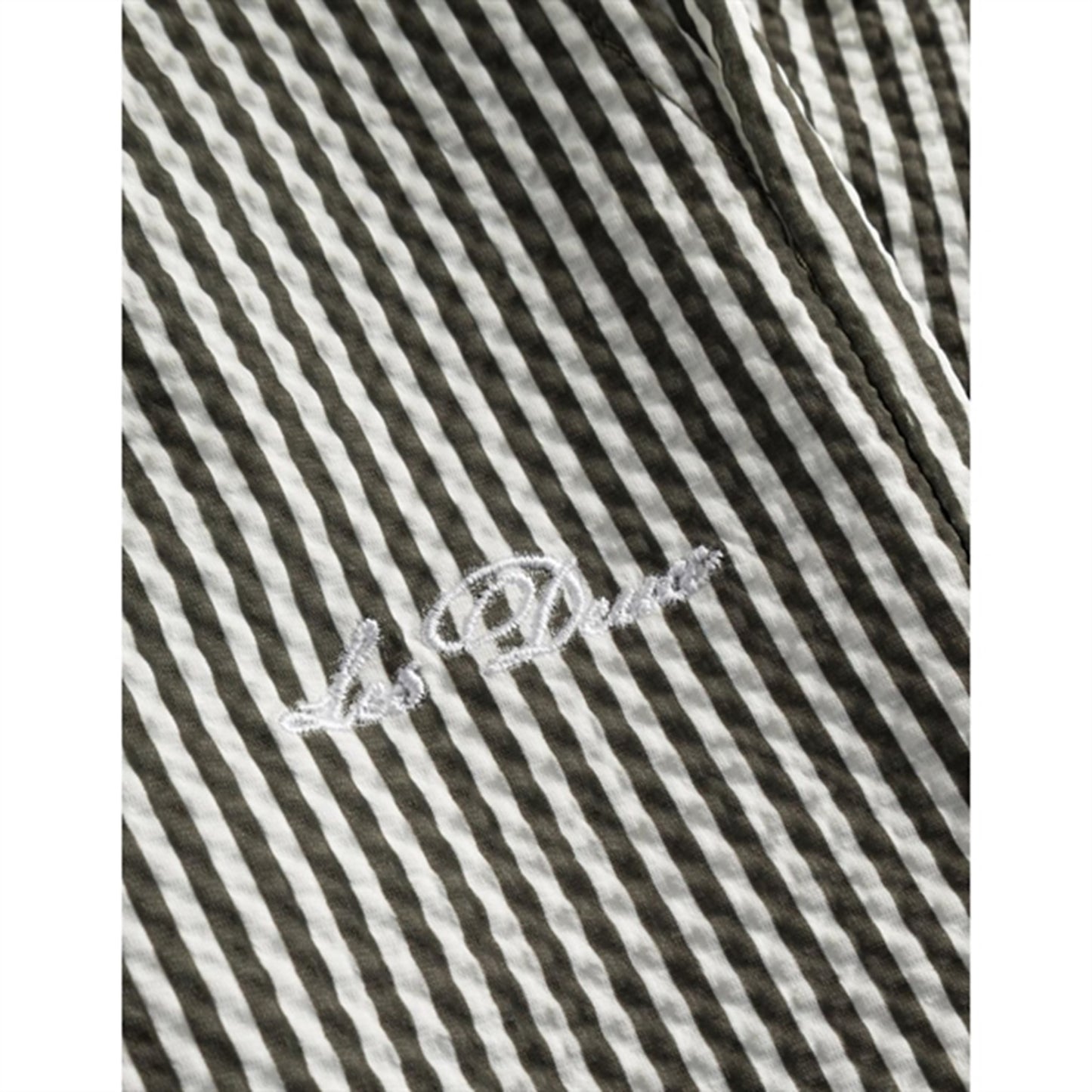 Les Deux Kids Olive Night/Ivory Stan Stripe Seersucker Swim Shorts