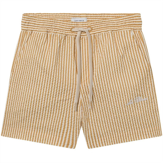 Les Deux Kids Mustard Yellow/Light Ivory Stan Stripe Seersucker Swim Shorts