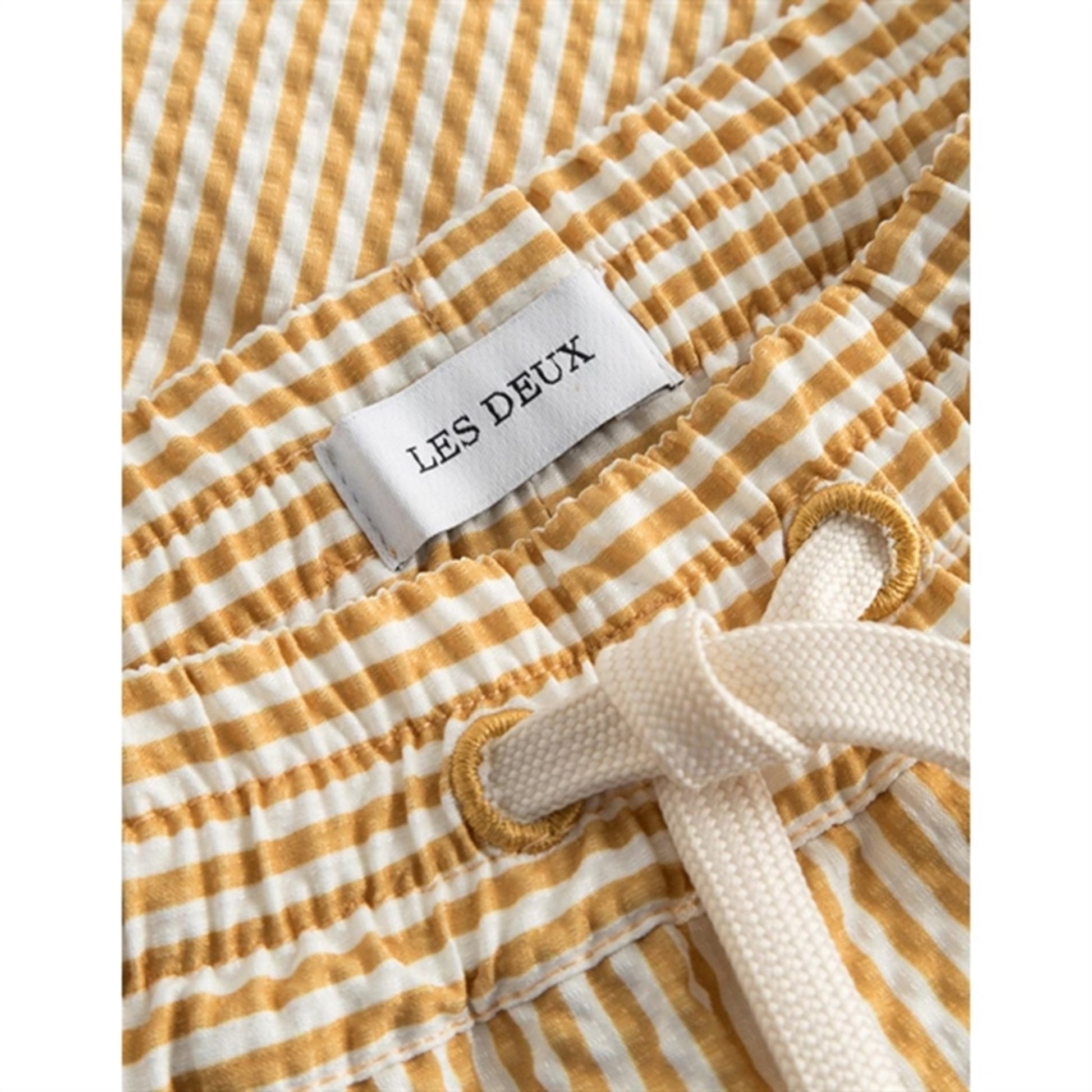 Les Deux Kids Mustard Yellow/Light Ivory Stan Stripe Seersucker Swim Shorts