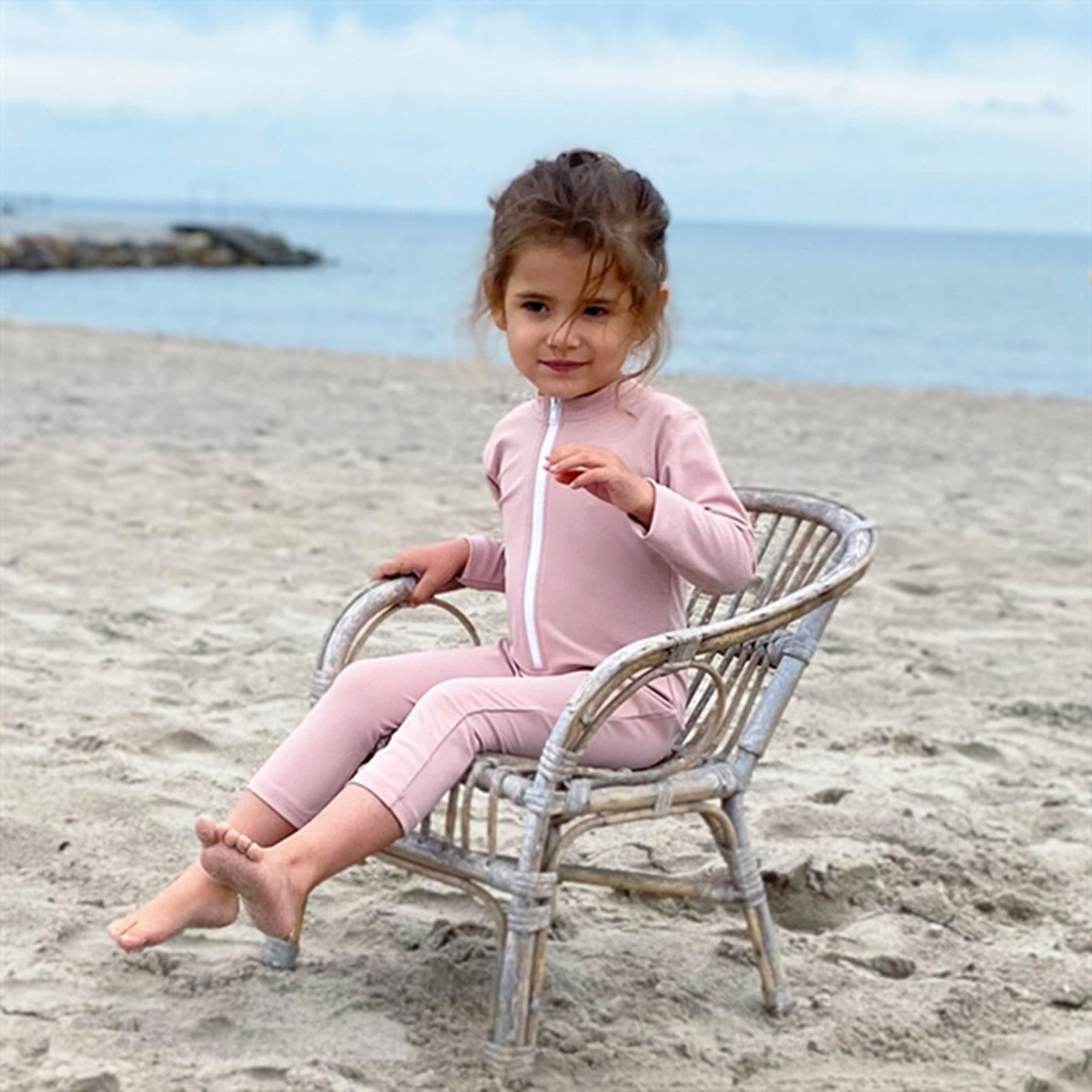 Petit Crabe Rose Nude Lou Clover Sunsuit with Zipper