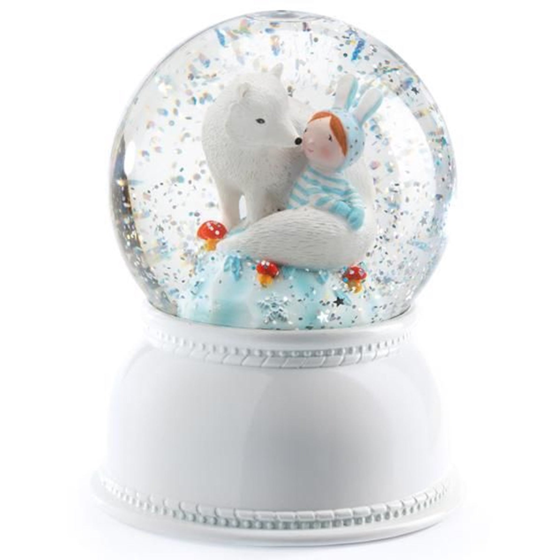 Djeco Snow Globe w. Light Lila and Pupi Snow Wolf