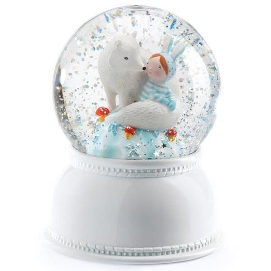 Djeco Snow Globe w. Light Lila and Pupi Snow Wolf