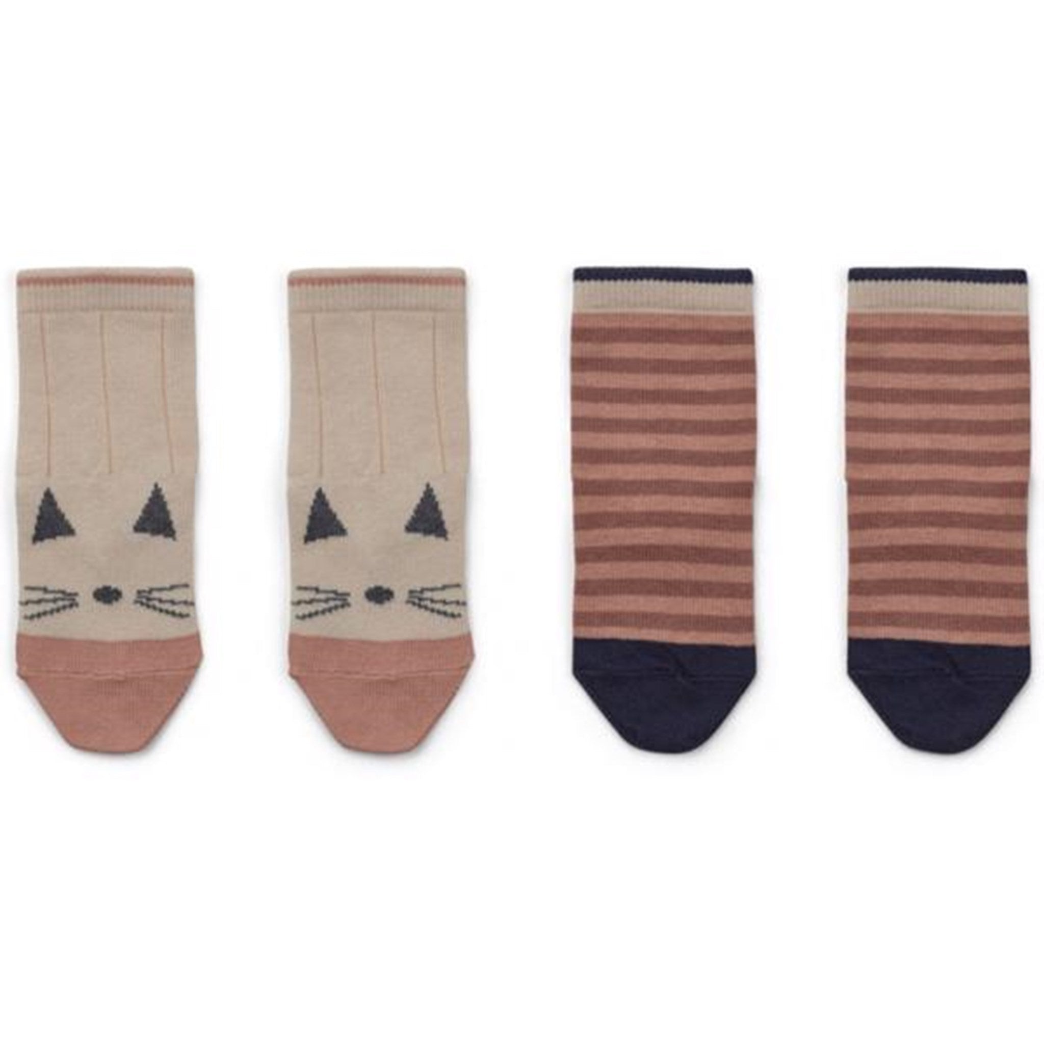 Liewood Silas Cotton Socks 2-Pack Cat/Stripe Coral Blush
