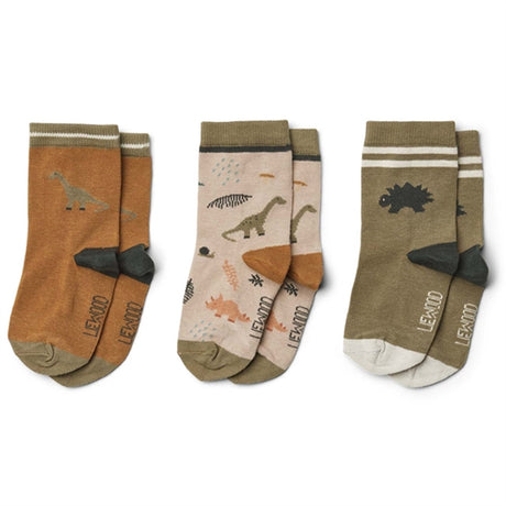 Liewood Silas Cotton Socks 3 Pack Dino Dark Sandy Mix
