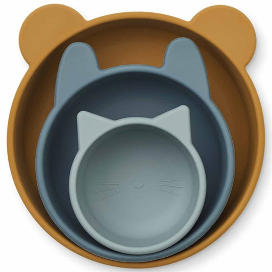 Liewood Eddie Silicone Bowls 3-Pack Caramel/Blue Multi Mix