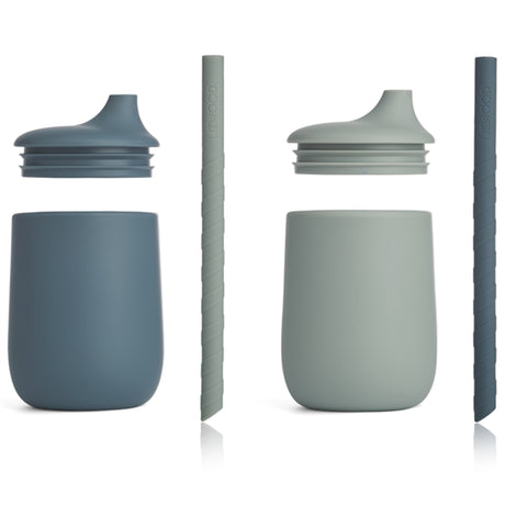 Liewood Ellis Sippy Silicone Sippy Cup ​​​​​​​2-Pack Whale Blue/Dove Blue Mix