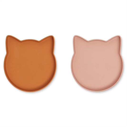 Liewood Marty Plate 2-Pack Cat Mustard/Dark Rose Mix