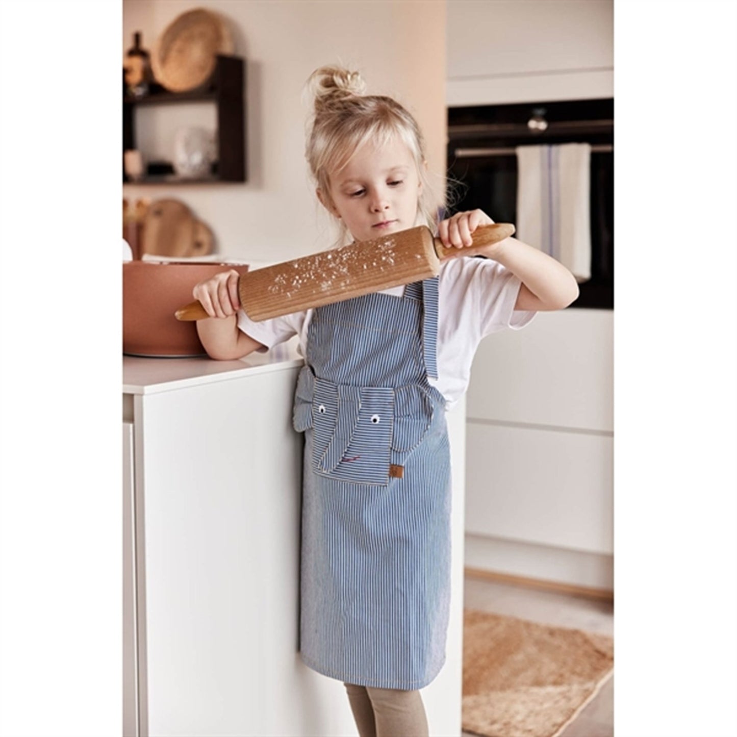 OYOY Striped Denim Elephant Apron Blue