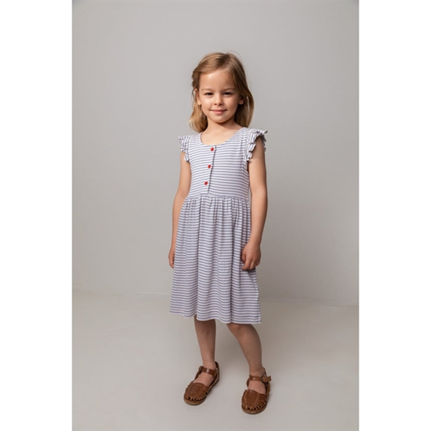 MarMar Modal Rib Space Blue Stripe Dova Frill Dress