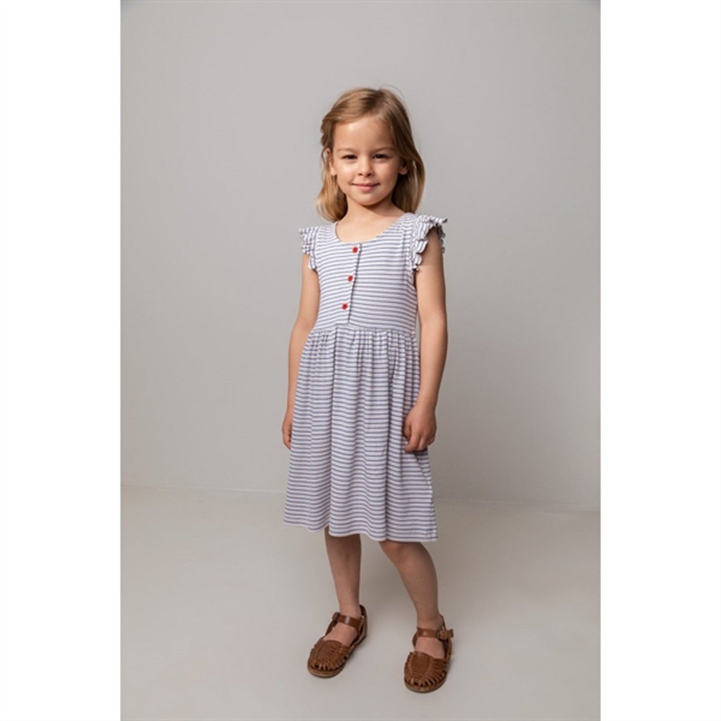 MarMar Modal Rib Space Blue Stripe Dova Frill Dress