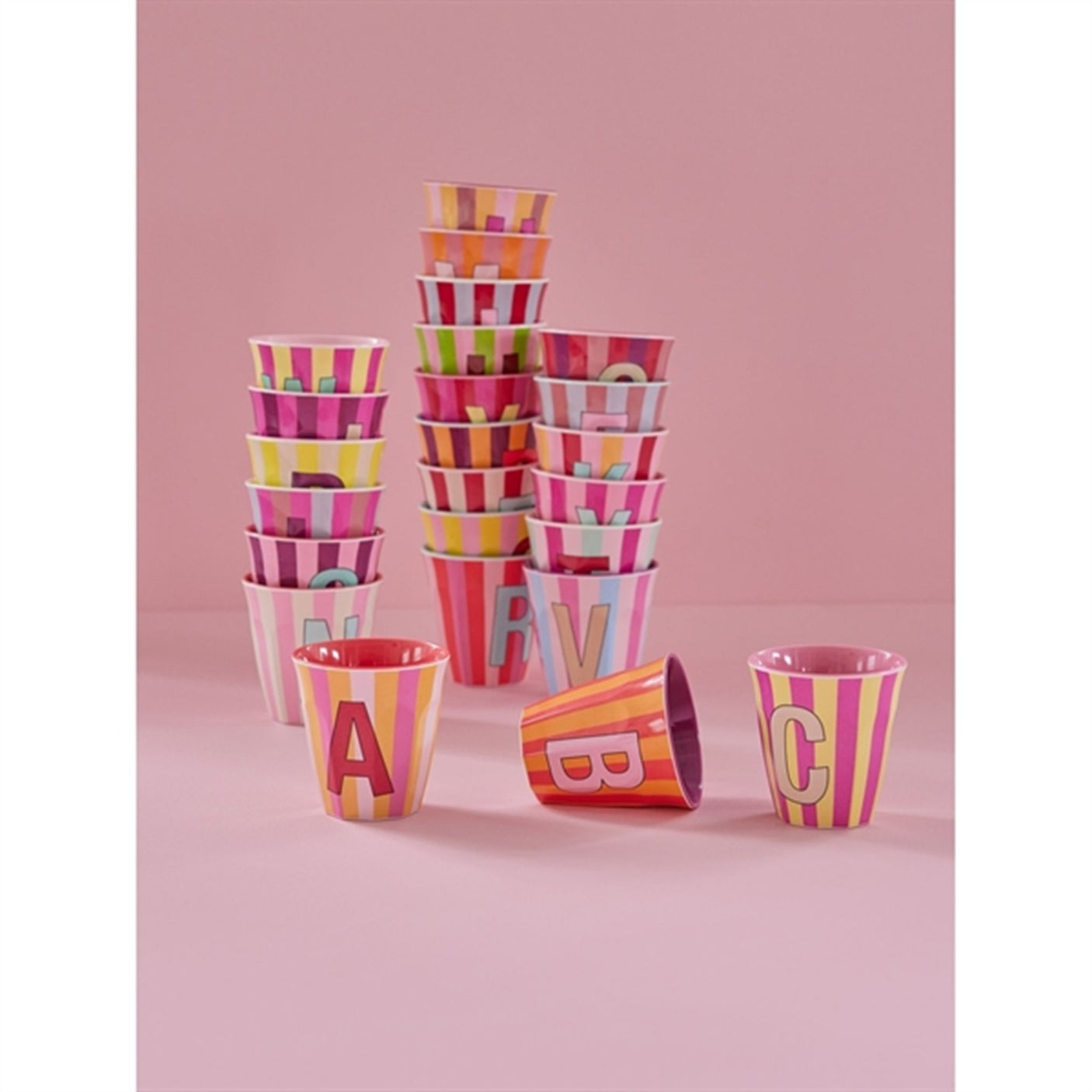 RICE Pinkish Stripes Melamine Alphabet Cup