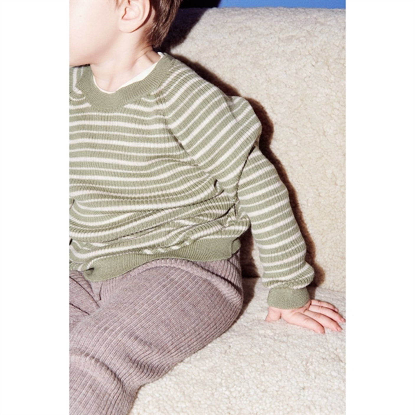 Copenhagen Colors Sage Green/Cream Comb Merino Classic Rib Blouse