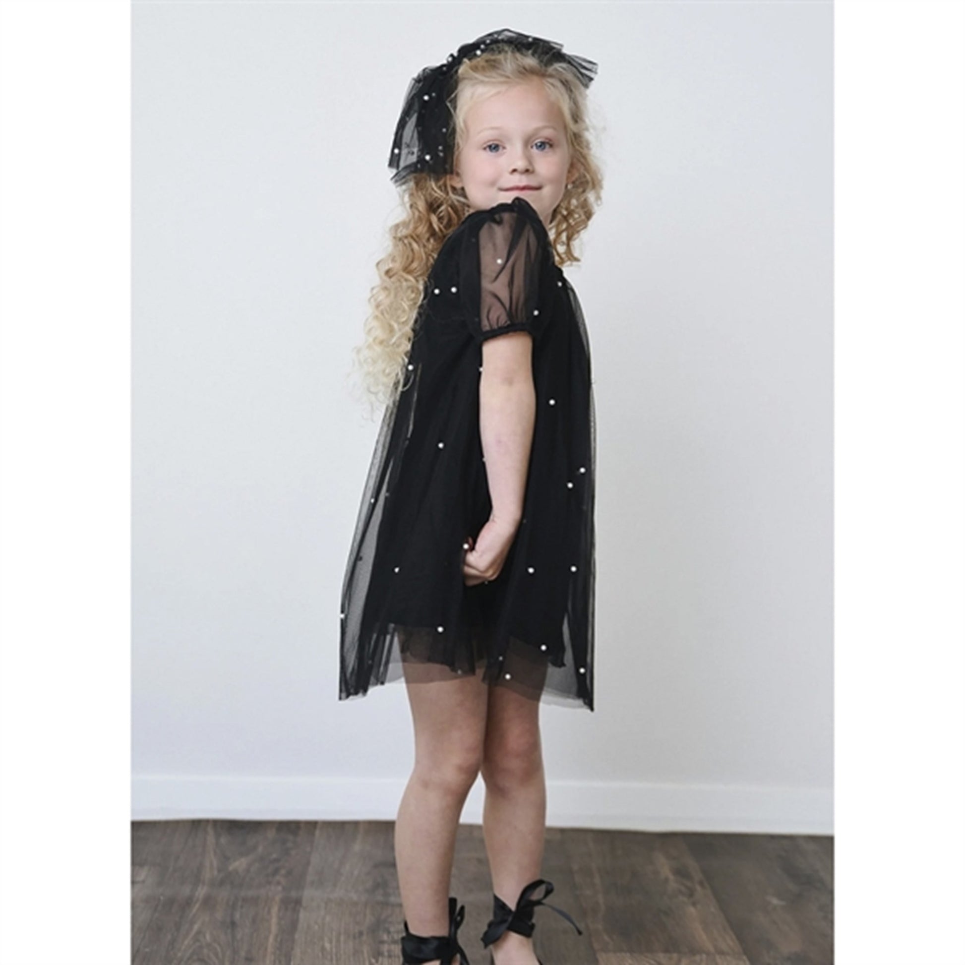 Dolly by Le Petit Tom Pearl Tulle Puff Aline Dress Black