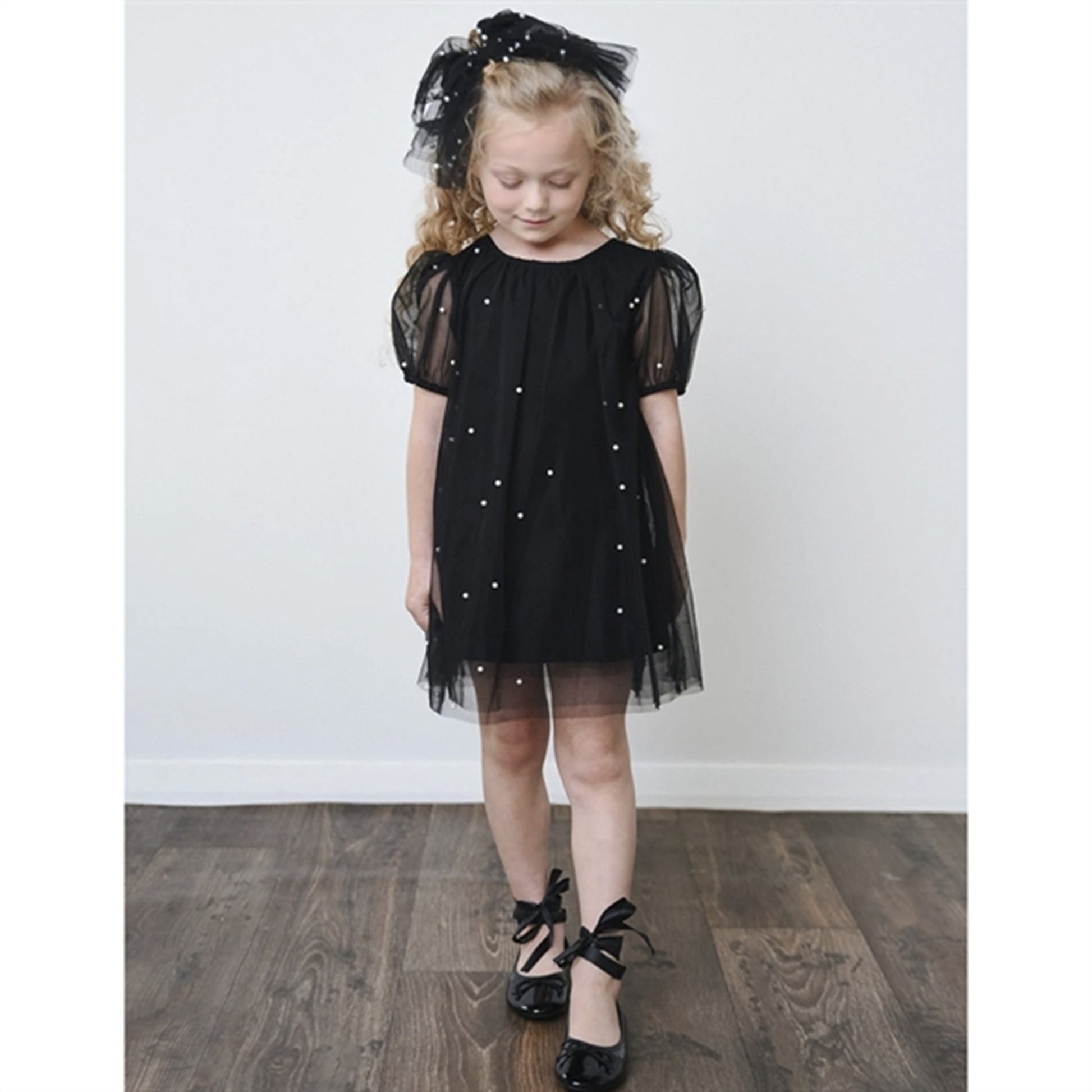 Dolly by Le Petit Tom Pearl Tulle Puff Aline Dress Black