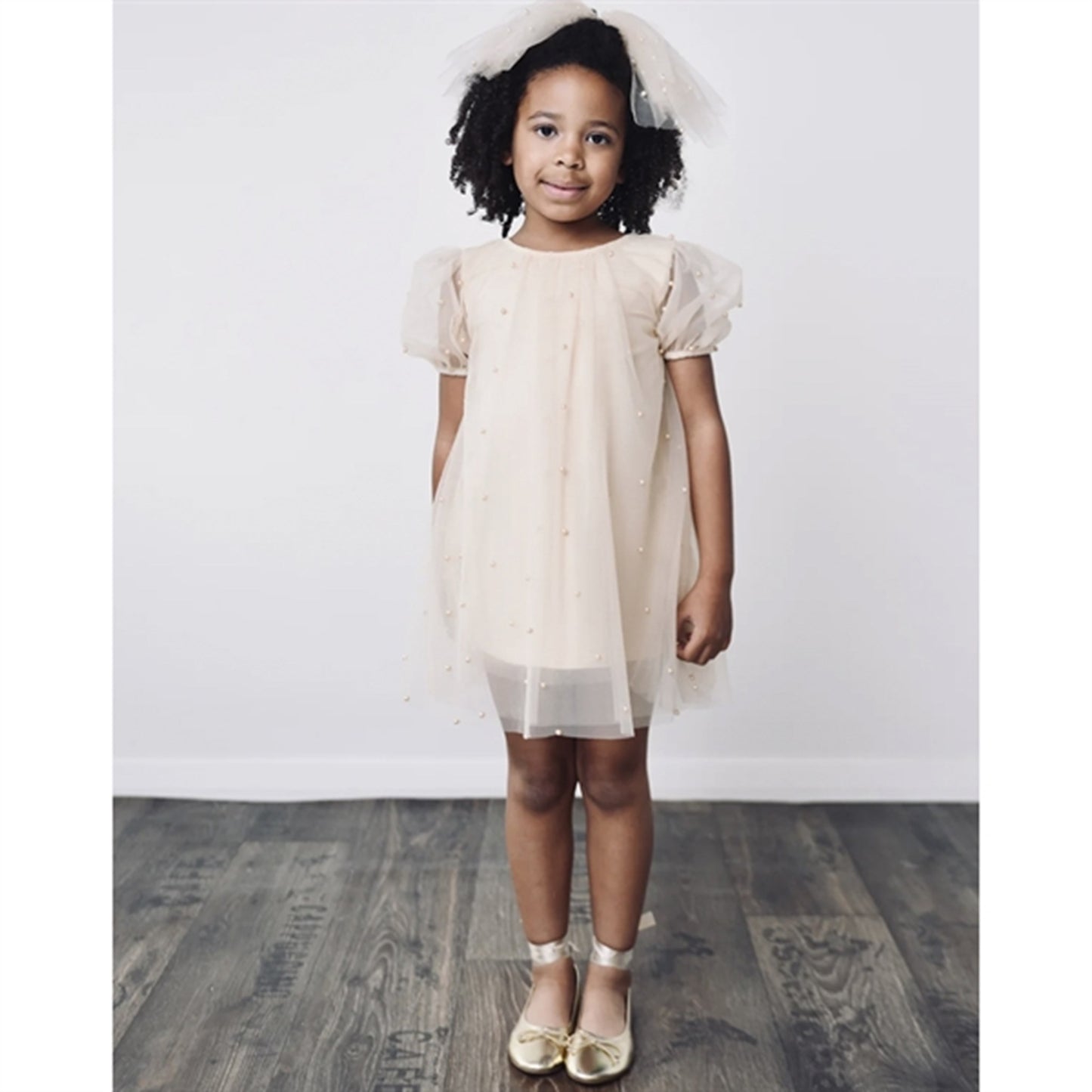 Dolly by Le Petit Tom Pearl Tulle Puff Aline Dress Pearl