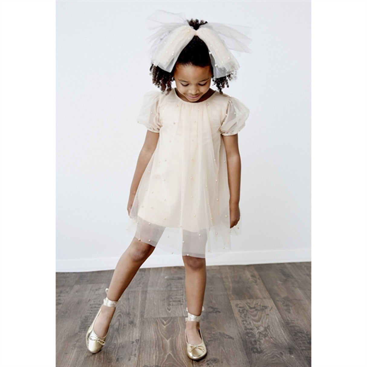 Dolly by Le Petit Tom Pearl Tulle Puff Aline Dress Pearl