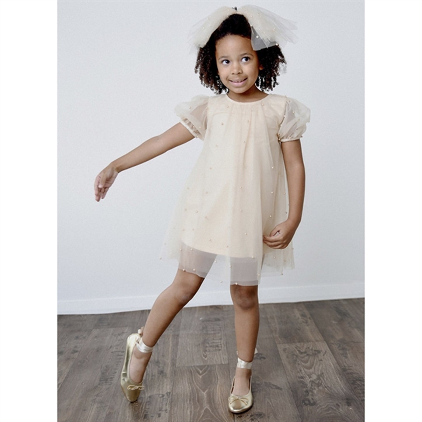 Dolly by Le Petit Tom Pearl Tulle Puff Aline Dress Pearl