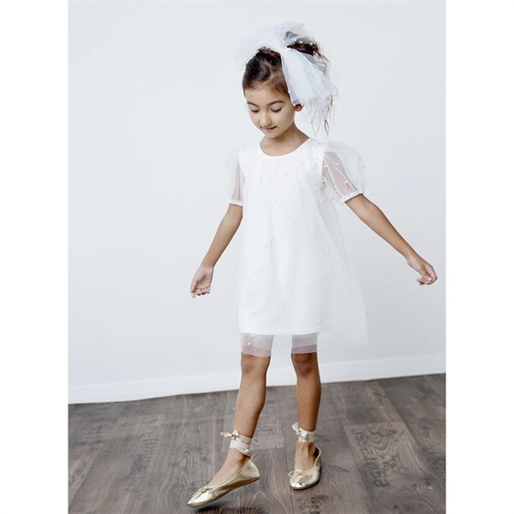 Dolly by Le Petit Tom Pearl Tulle Puff Aline Dress White 5