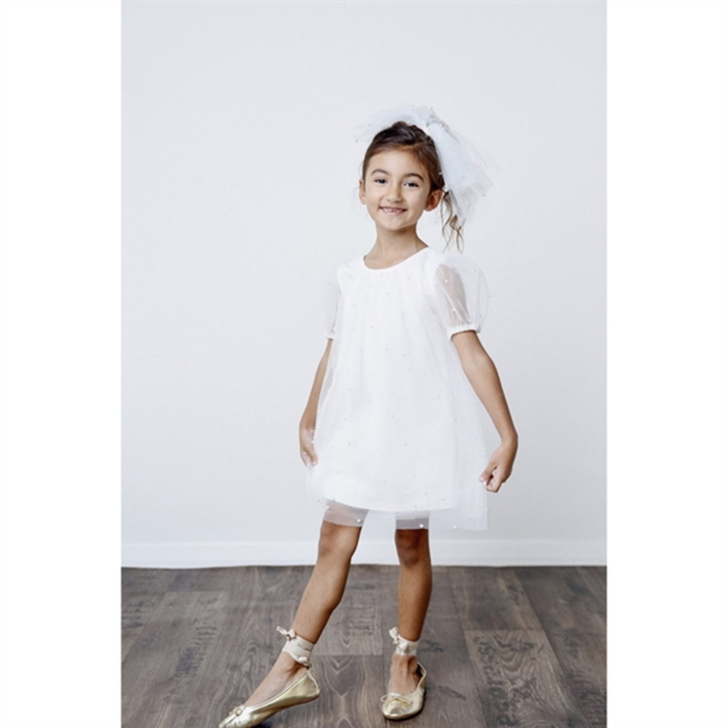 Dolly by Le Petit Tom Pearl Tulle Puff Aline Dress White