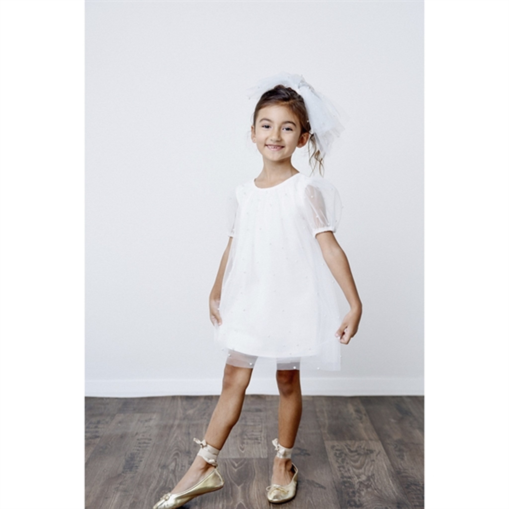 Dolly by Le Petit Tom Pearl Tulle Puff Aline Dress White 4