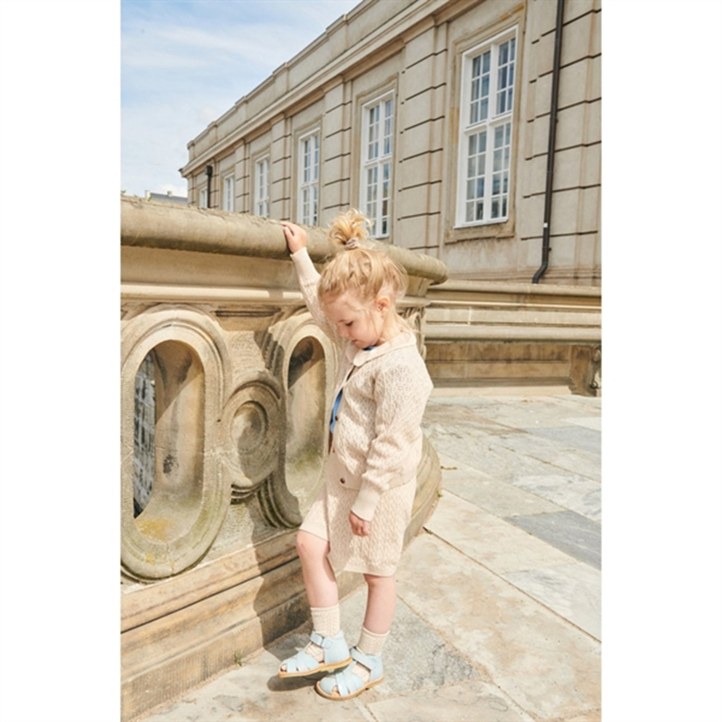 Copenhagen Colors Sand/Cream Comb. Pointelle Cable Knit Cardigan w. Collar