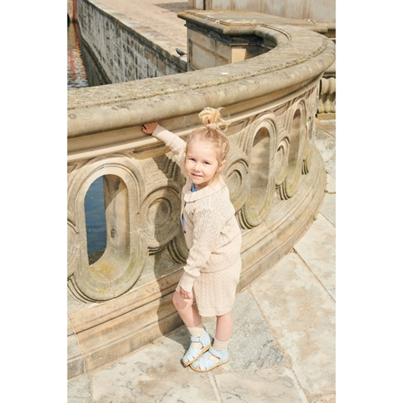 Copenhagen Colors Sand/Cream Comb. Pointelle Cable Knit Cardigan w. Collar