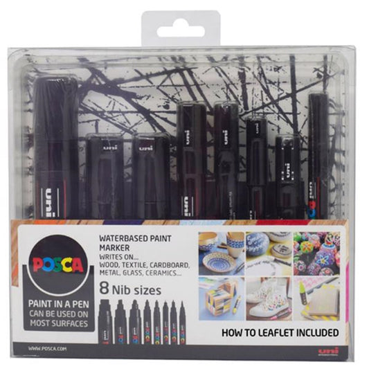 Posca 8 Nib Sizes Black Set