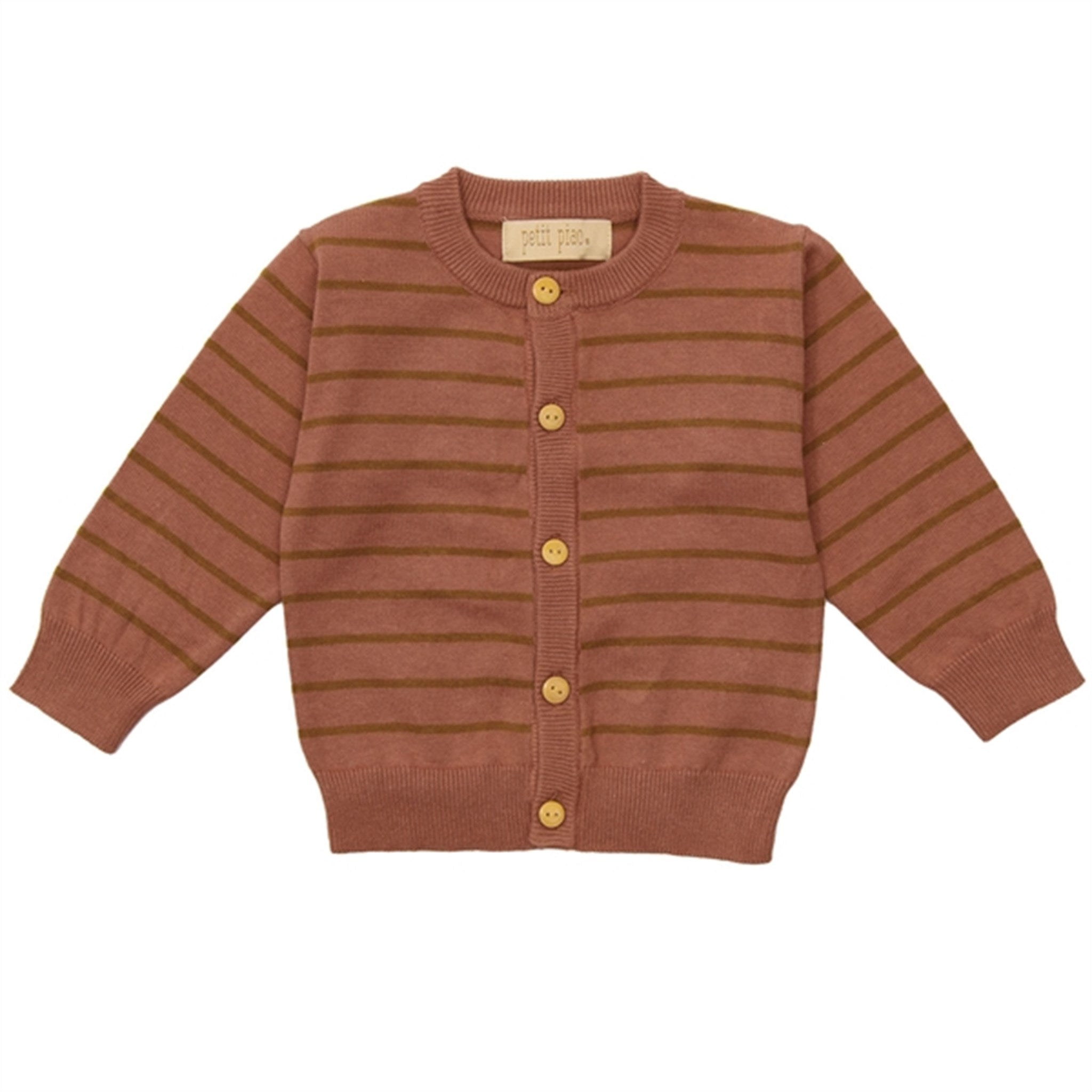 Petit Piao Copper Brown/Rubber Striped Knit Cardigan