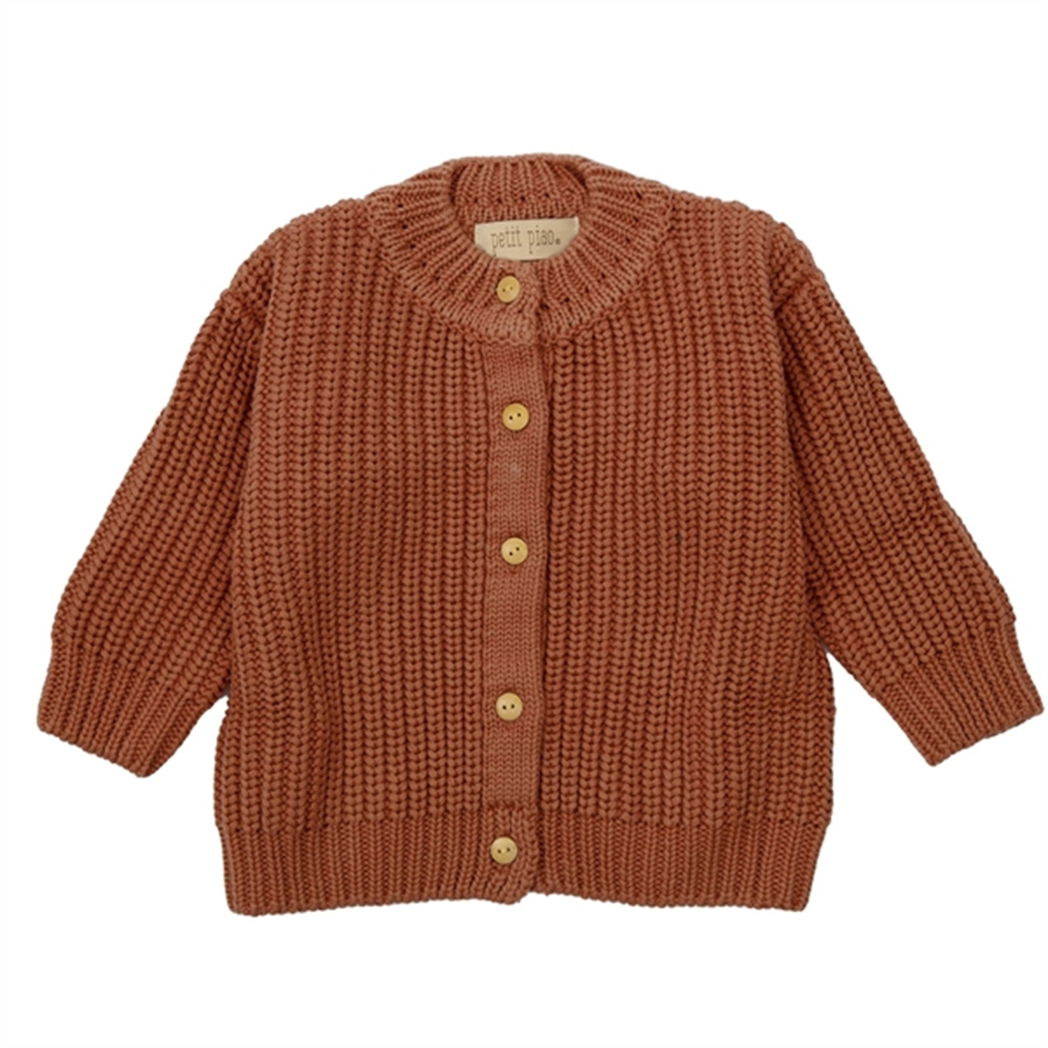 Petit Piao Copper Brown Chunky Knit Cardigan