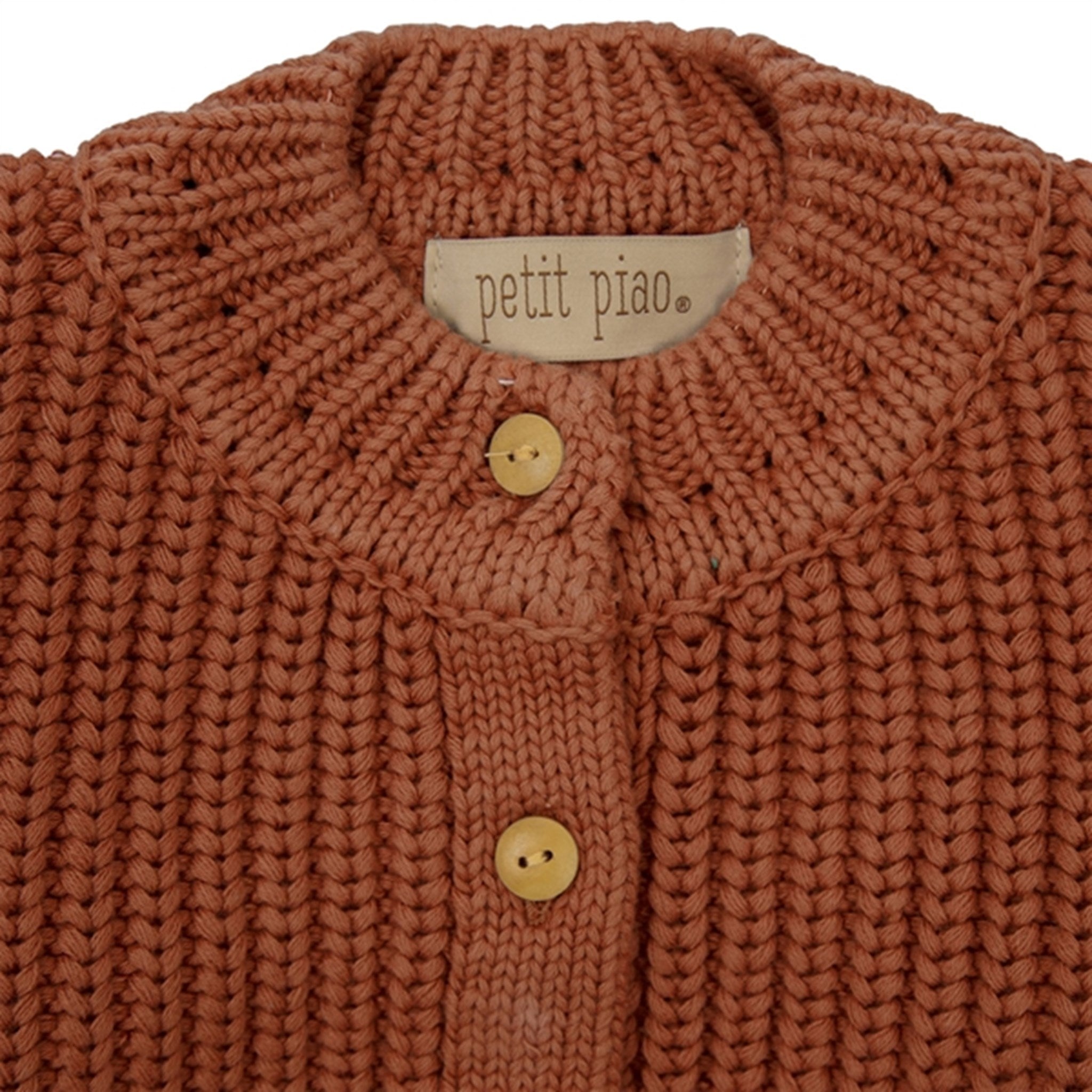 Petit Piao Copper Brown Chunky Knit Cardigan 2