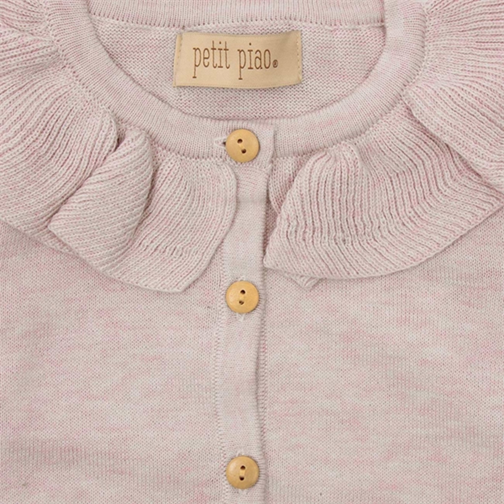 Petit Piao Light Rose Melange Collar Knit Cardigan 2