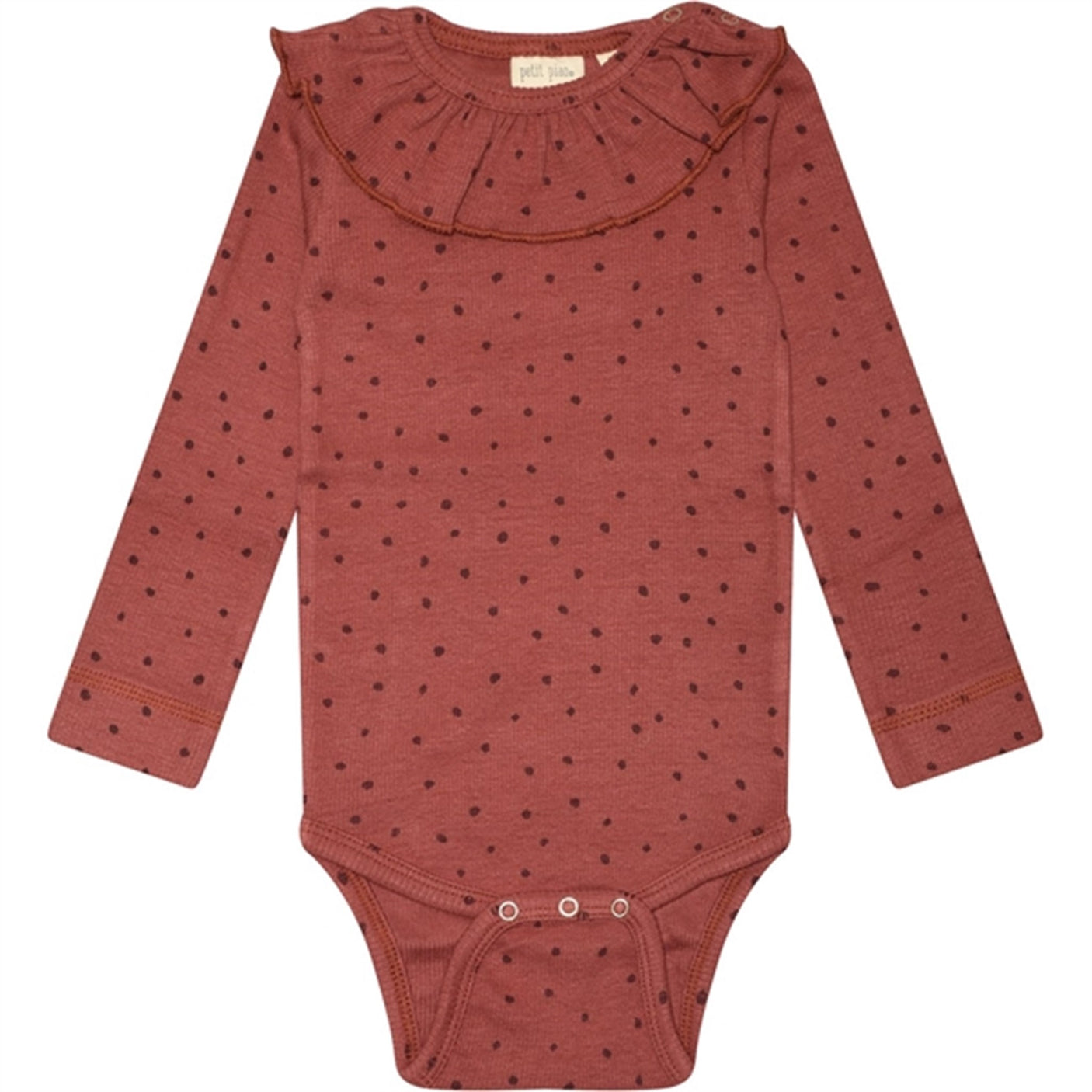 Petit Piao® Berry Dust/Dark Red Body Modal Printed Dot O-neck Frill