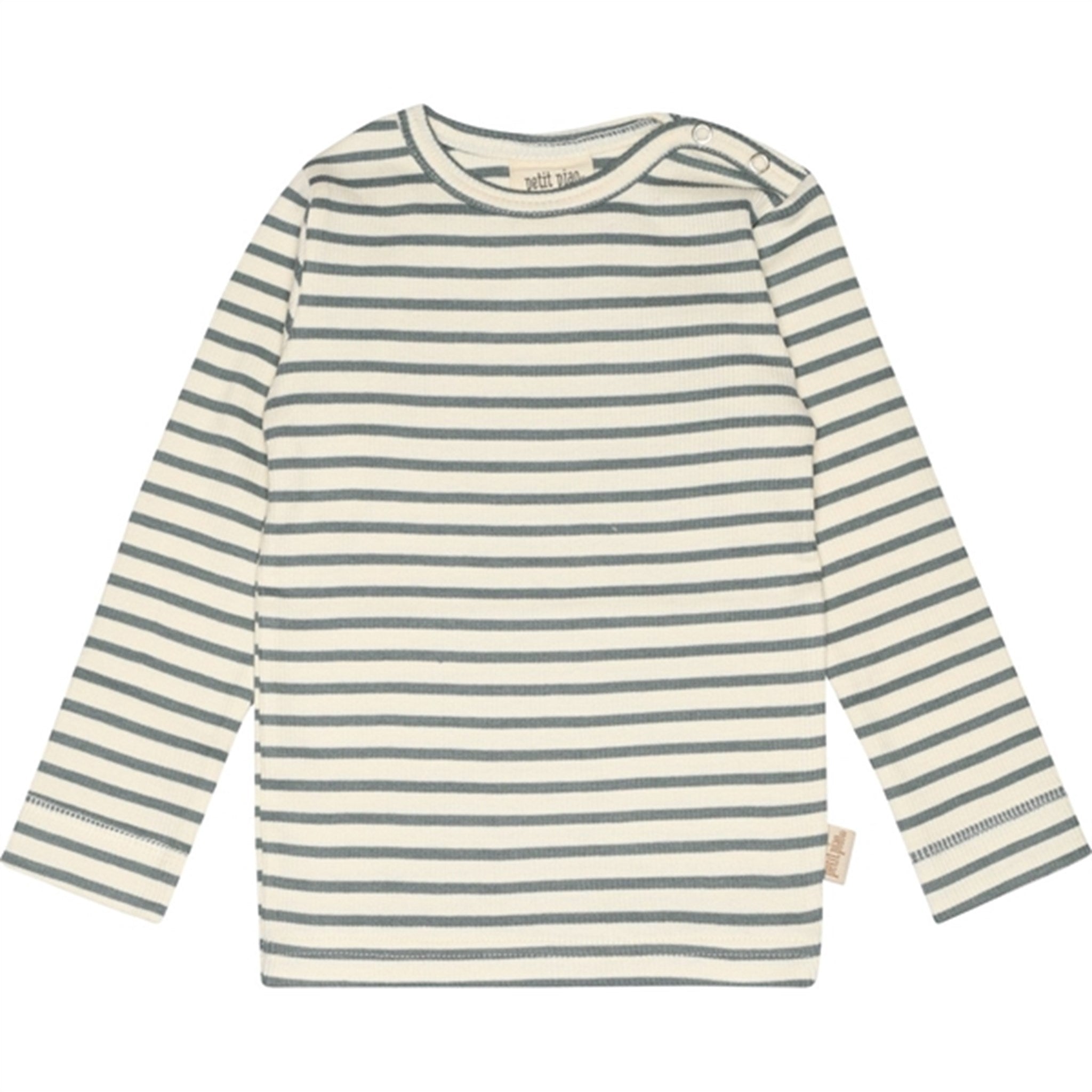 Petit Piao Light Petrol/Offwhite T-shirt L/S Modal Striped