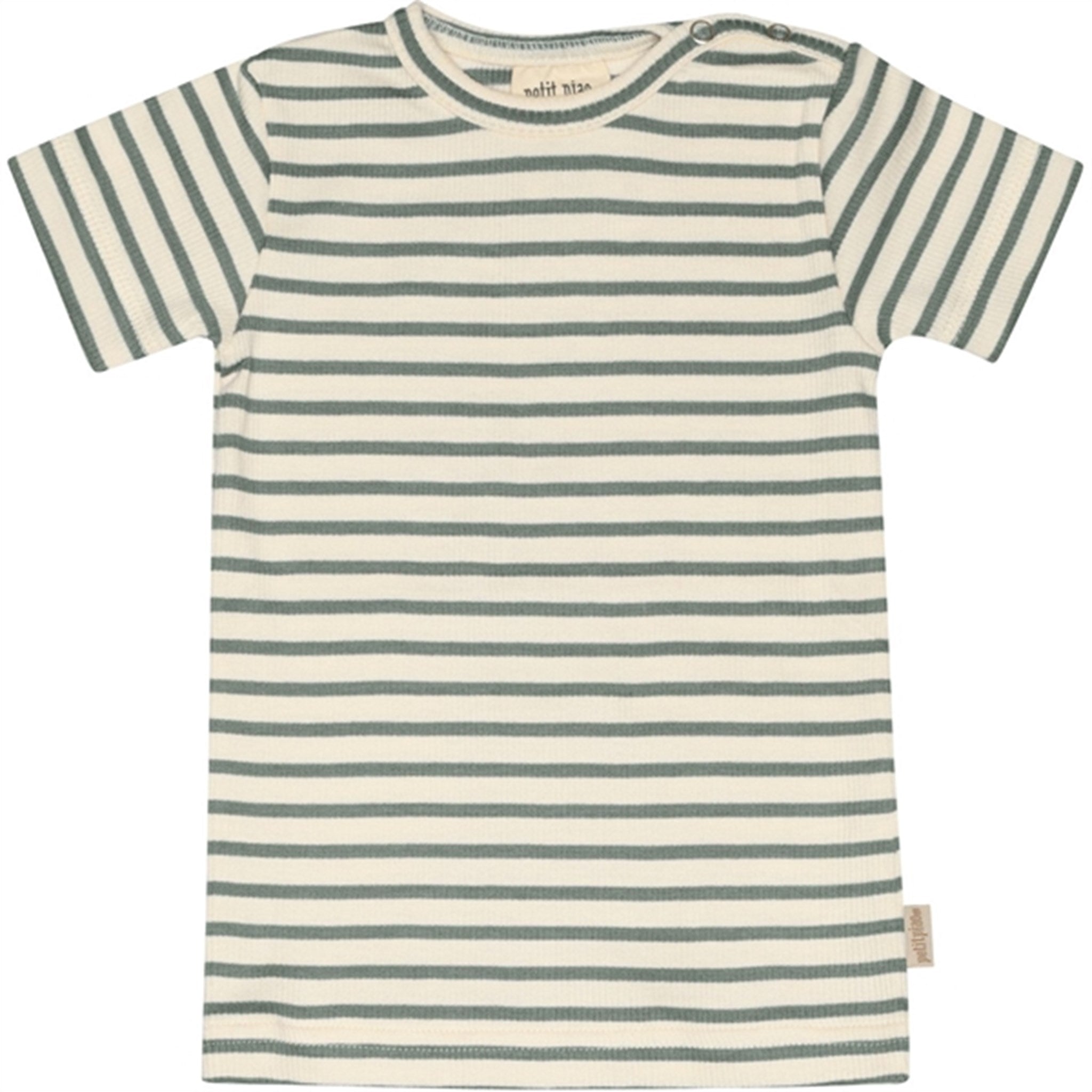 Petit Piao Light Petrol/Offwhite T-shirt S/S Modal Striped