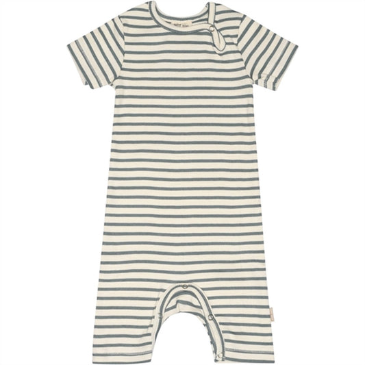 Petit Piao Light Petrol/Offwhite Jumpsuit S/S Modal Striped